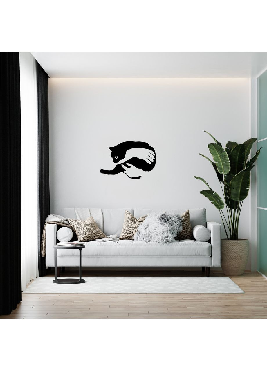 Стильный декор на стену деревянное панно «Кот в руках» Ekostar (368307081)