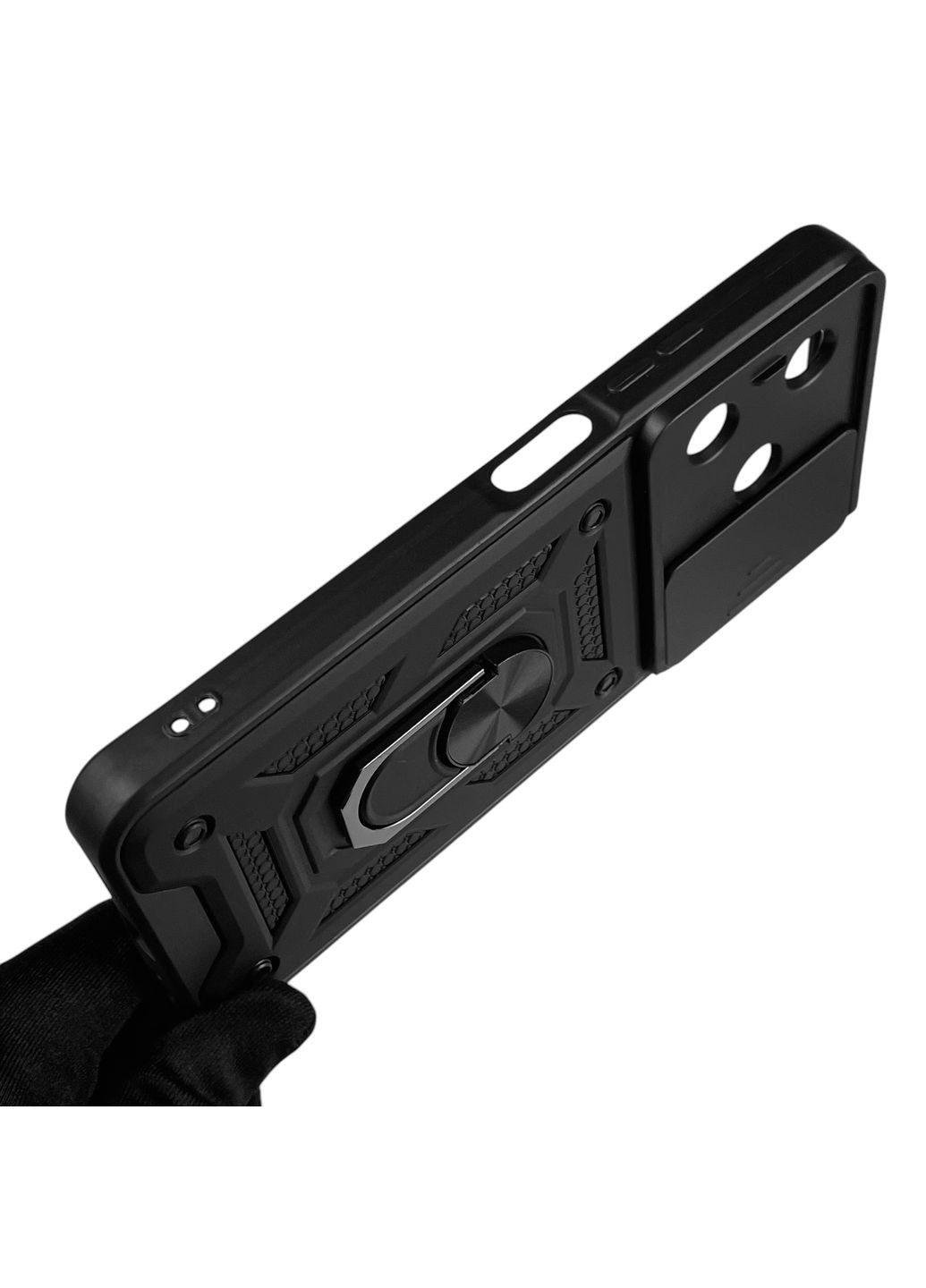 Чехол для Spark 10 (KI5q) бронированный с кольцом-держаталем со шторкой на техно спарк 10 черный rg1 Tecno (366231160)