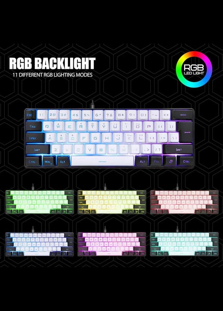 Игровая Клавиатура с Подсветкой Клавиш Мембранная Клавиатура G61 RGB Черно-Белая No Brand (301863795)