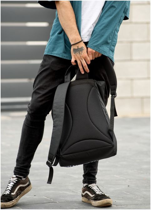 Рюкзак мужской из экокожи RollTop One с принтом Graphity Черный Sambag (301871735)