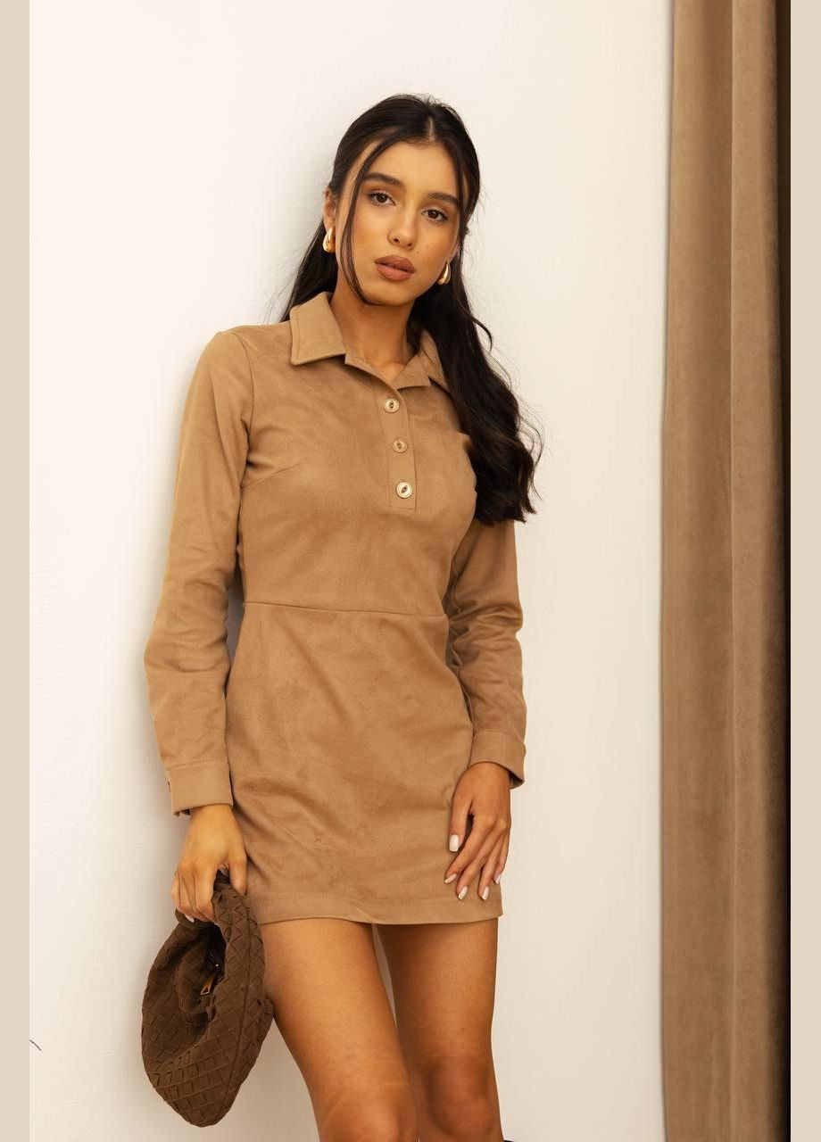 Бежева повсякденний сукня жіноча - стильна mini з коміром поло JUGO однотонна