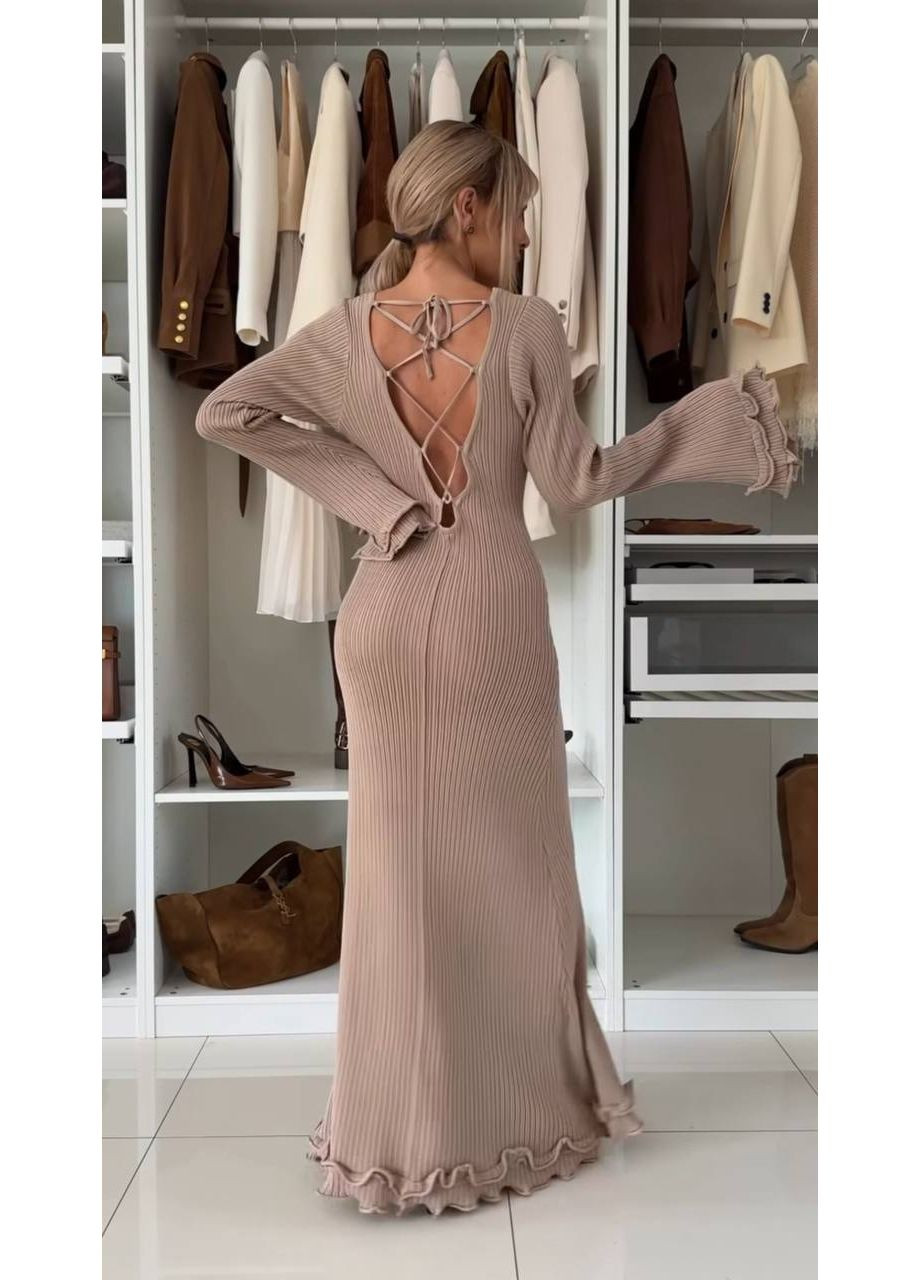 Бежева вечірня елегантна сукня з рубчика в’язки (люкс якість) — замір в описі GD/GL Модний простір однотонна