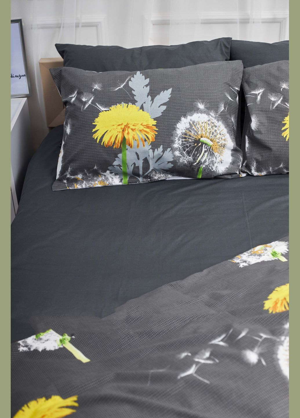Комплект постільної білизни двоспальний 175х210 наволочки 4х50х70 Бязь Gold Люкс (MS-820000913) Moon&Star Dandelion Black (285716996)