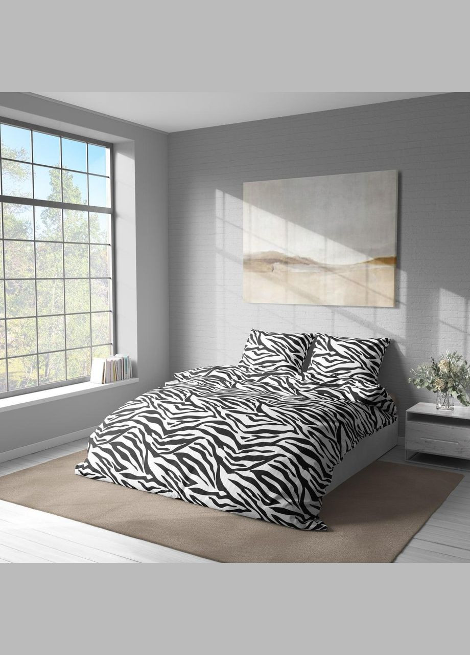 Постільна білизна поплін Двоспальний 180х215 наволочка 50х70 2шт Чорно-білий (П4К-lel-L-2049-02) No Brand (342097602)