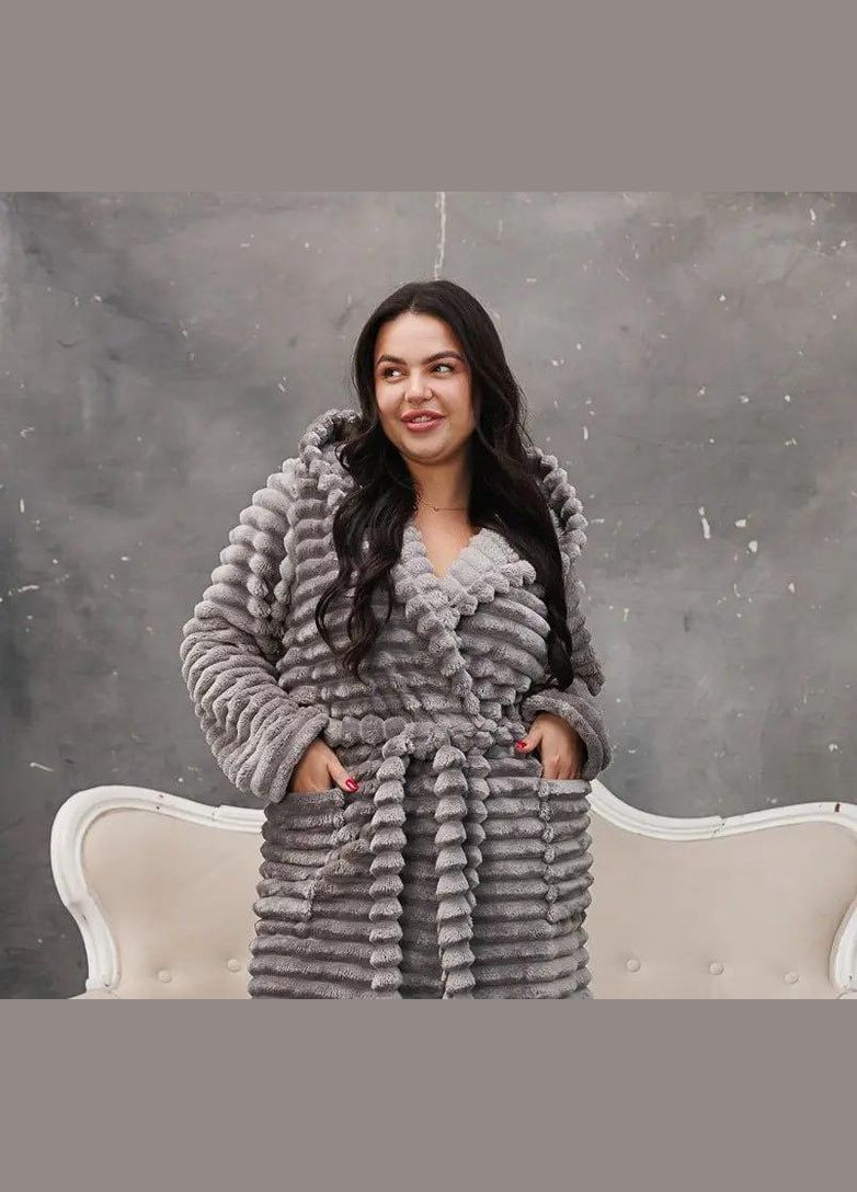 Банный махровый халат с капюшоном шарпей Серый (П4К-am-f-halat-002-02) No Brand (323161048)