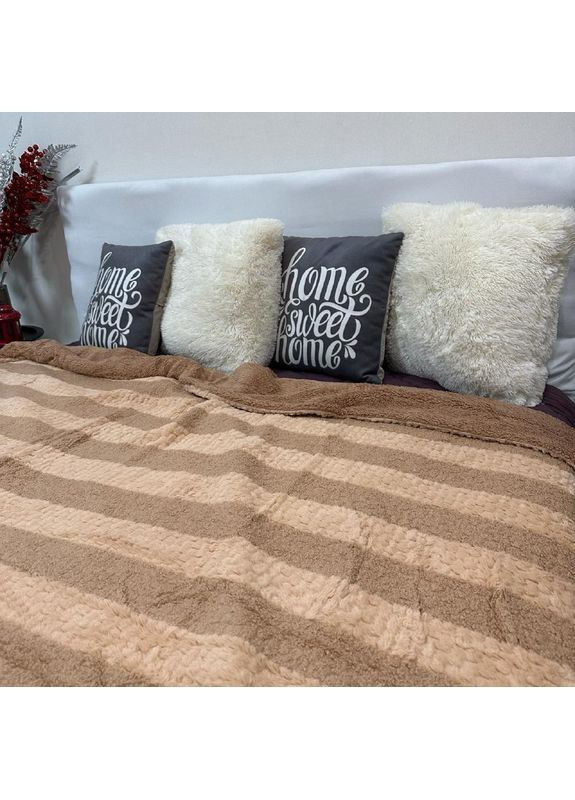 Двосторонній Плед-Покривало 2-в-1 – Хутро & Тедді. Розмір Євро (200x230 см) бежевого кольору. No Brand (363834549)