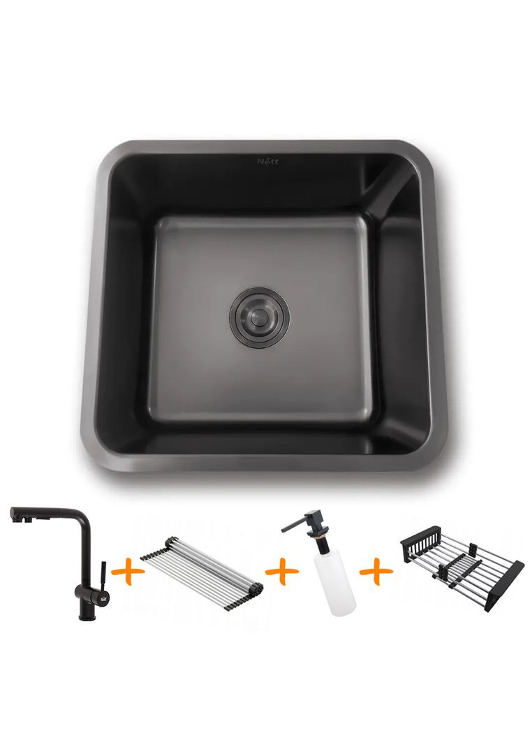 Комплект черной кухонной мойки и смесителя из нержавеющей стали NB-4643 Nett (336938078)