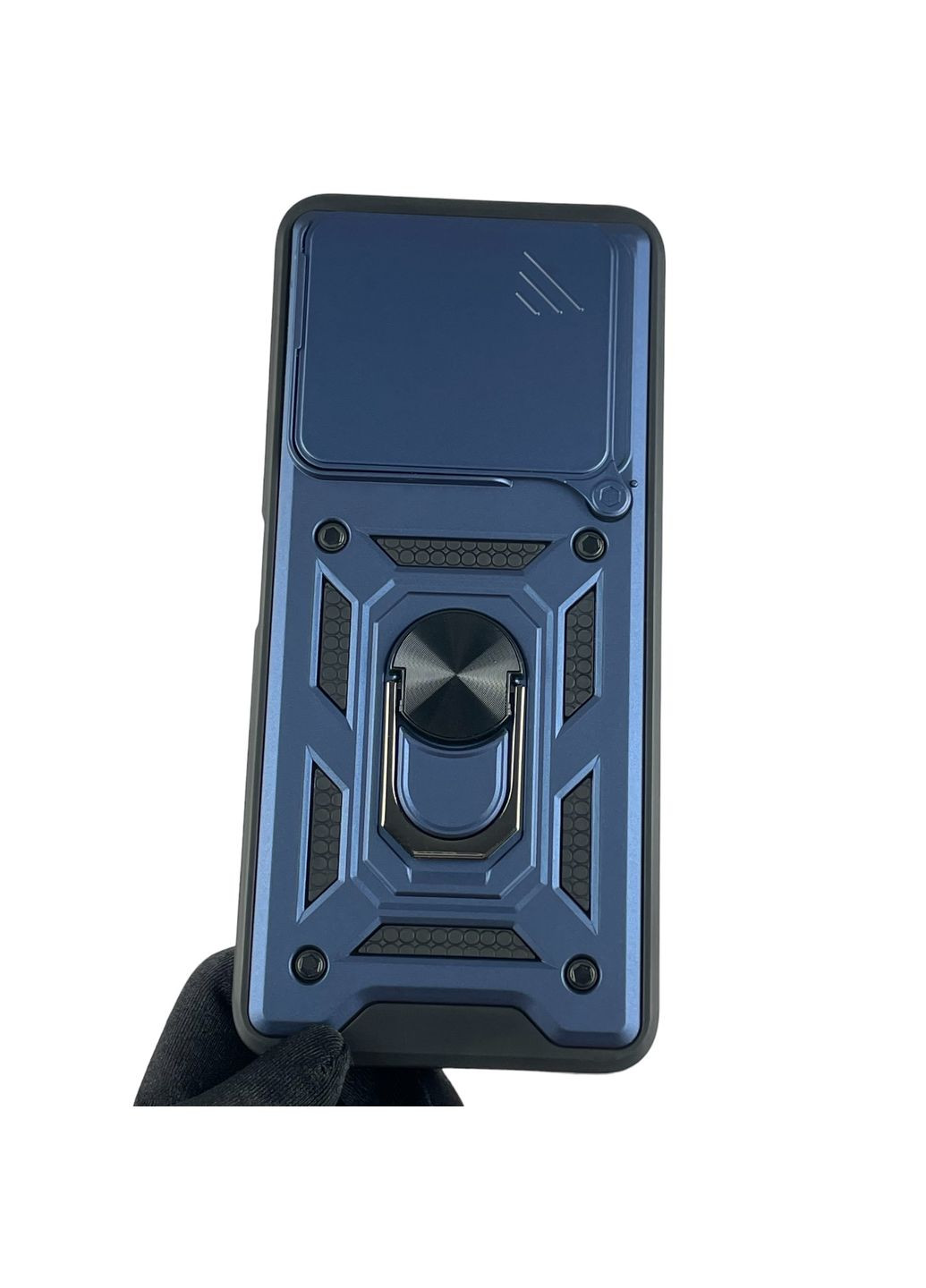 Чехол для Poco M6 бронированный с кольцом со шторкой на сяоми поко м6 тёмно-синий rg1 Xiaomi (366021393)