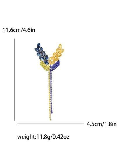 Брошка булавка колоски пшеницы (11,6*4,5см) со стразами Желто-Голубая No Brand (301163207)
