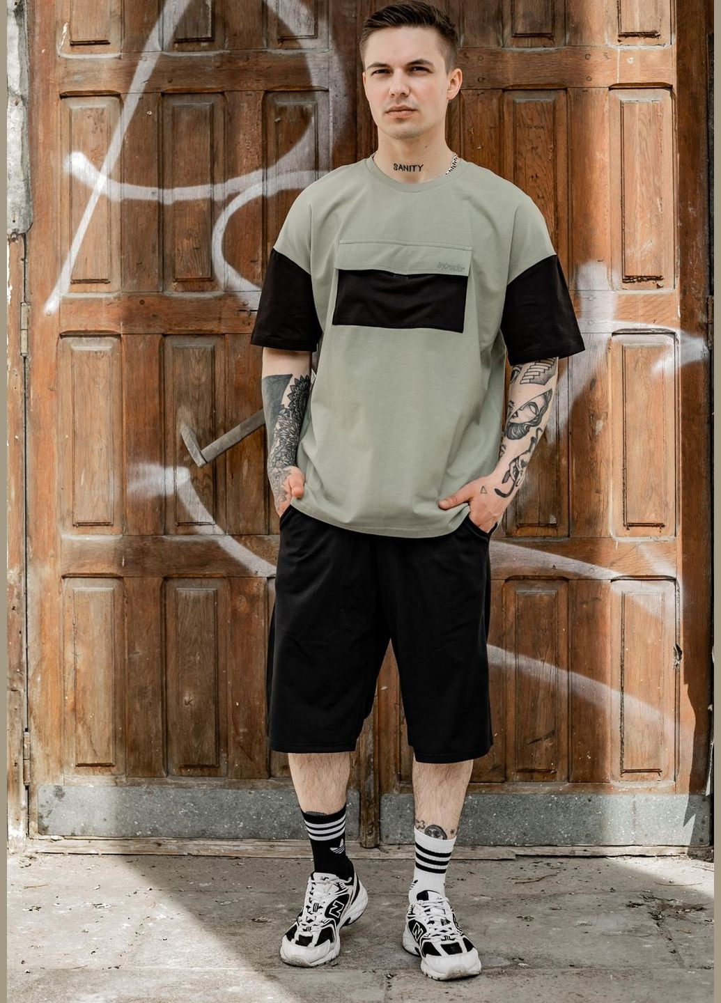 Оливковая 2 в 1 футболка + шорты трикотаж высокого качества No Brand