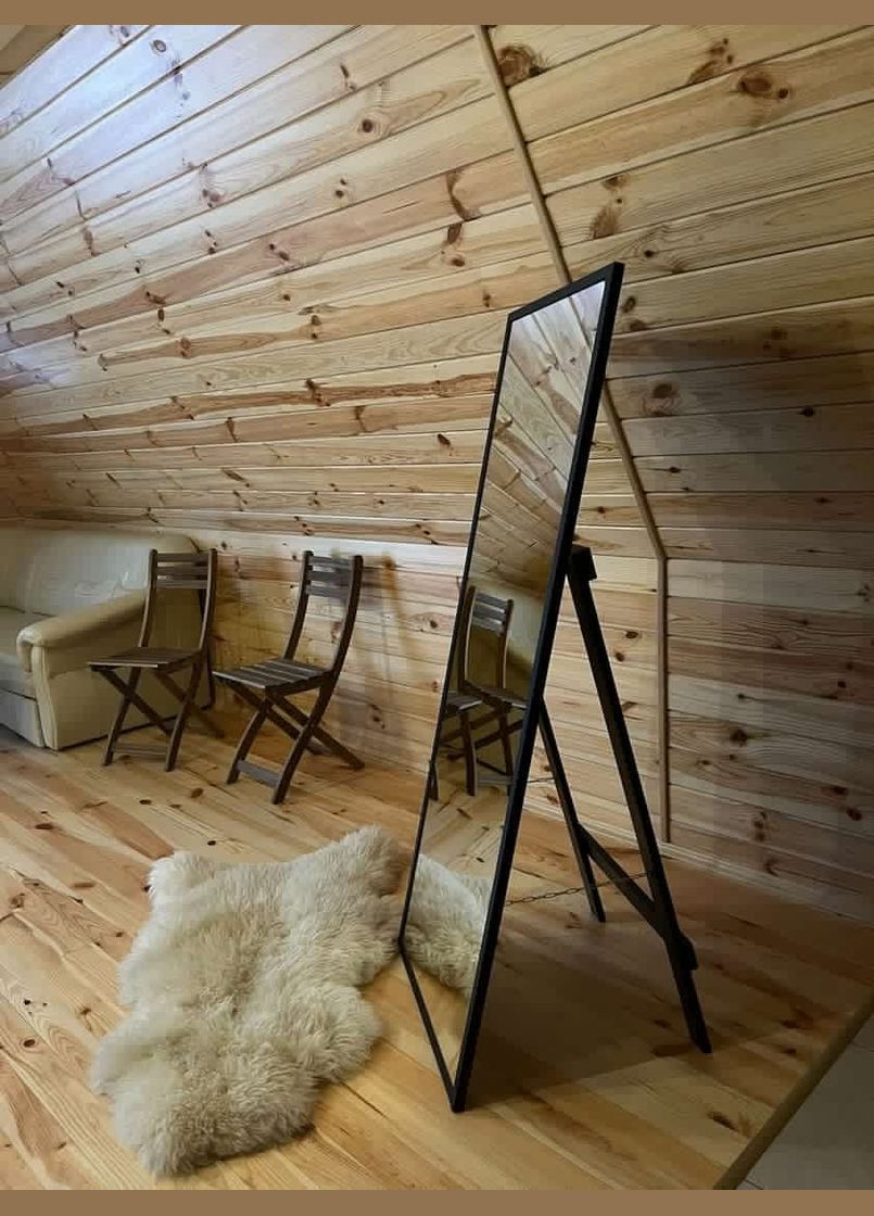 Дзеркало підлогове в тонкій рамі чорного кольору на ніжці 170 х 70 см No Brand (333823528)