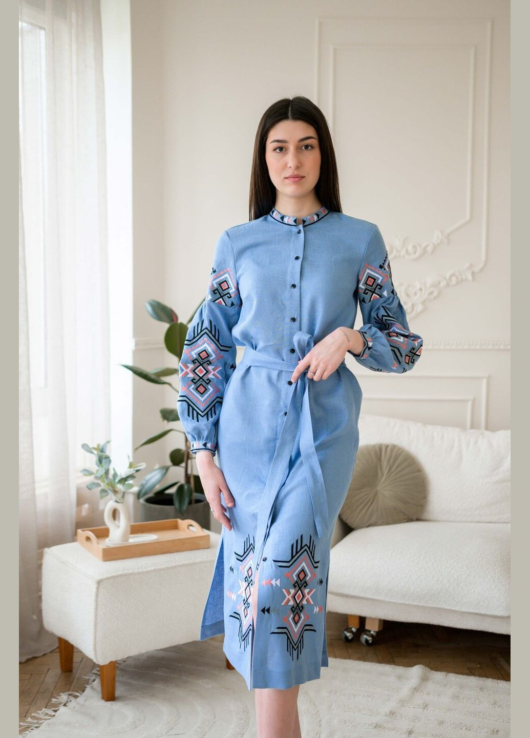 Голубая нарядное платье Vyshyvanka лен (299331641)