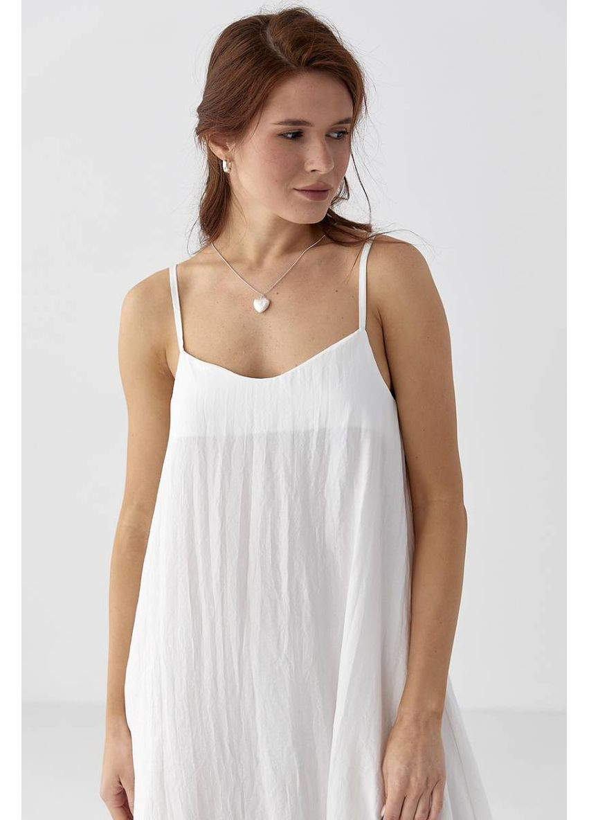 Молочна пляжна розкльошений жіночий сарафан на бретелях Lurex однотонна