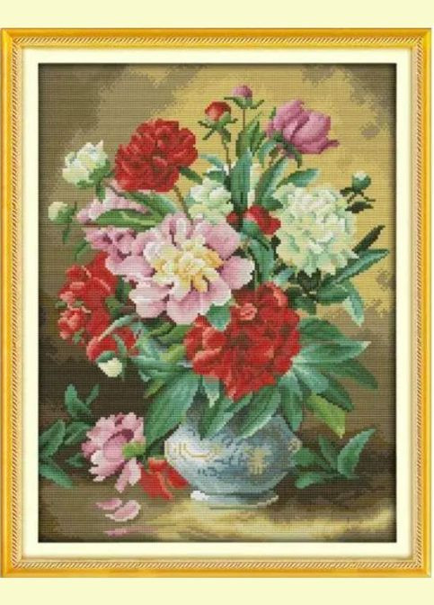Набір для вишивання за нанесеною на канву схемою "The peony vase 2". AIDA 14CT printed, 35*45 см Joy Sunday (313612789)