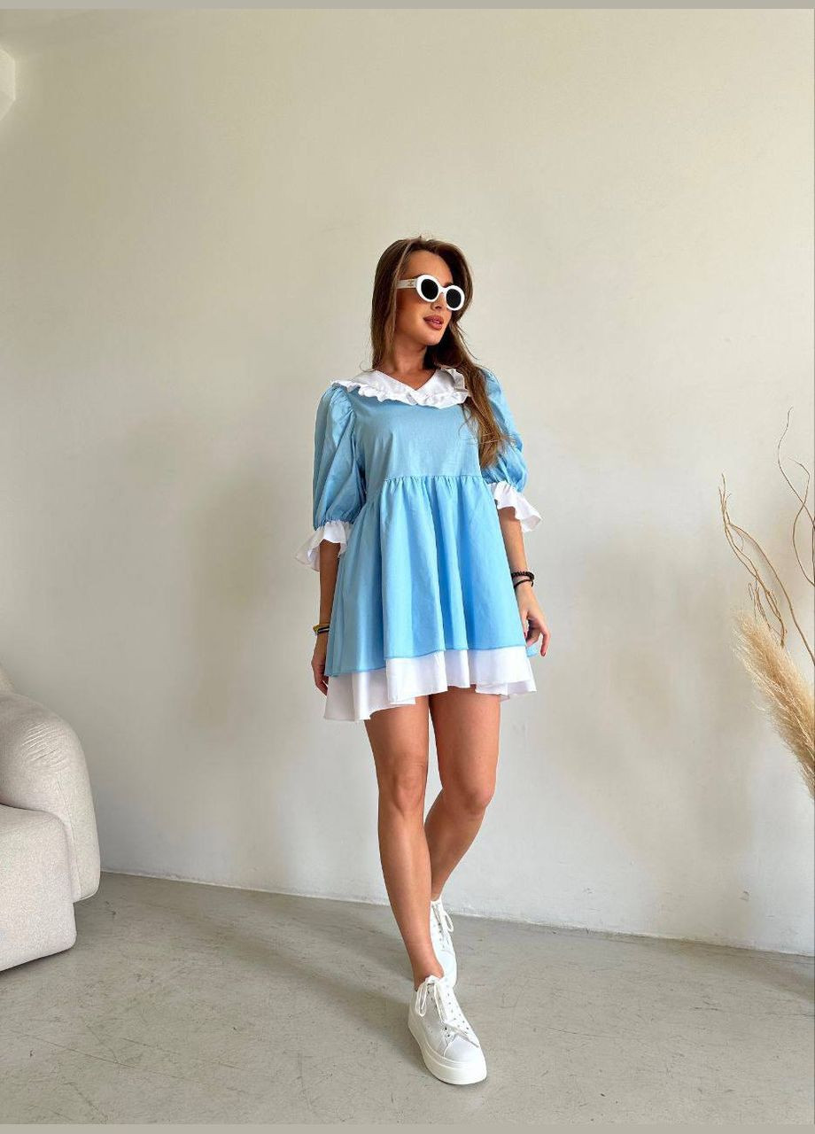 Голубое коктейльное, деловое, повседневный, кэжуал, вечернее женское платье клеш No Brand