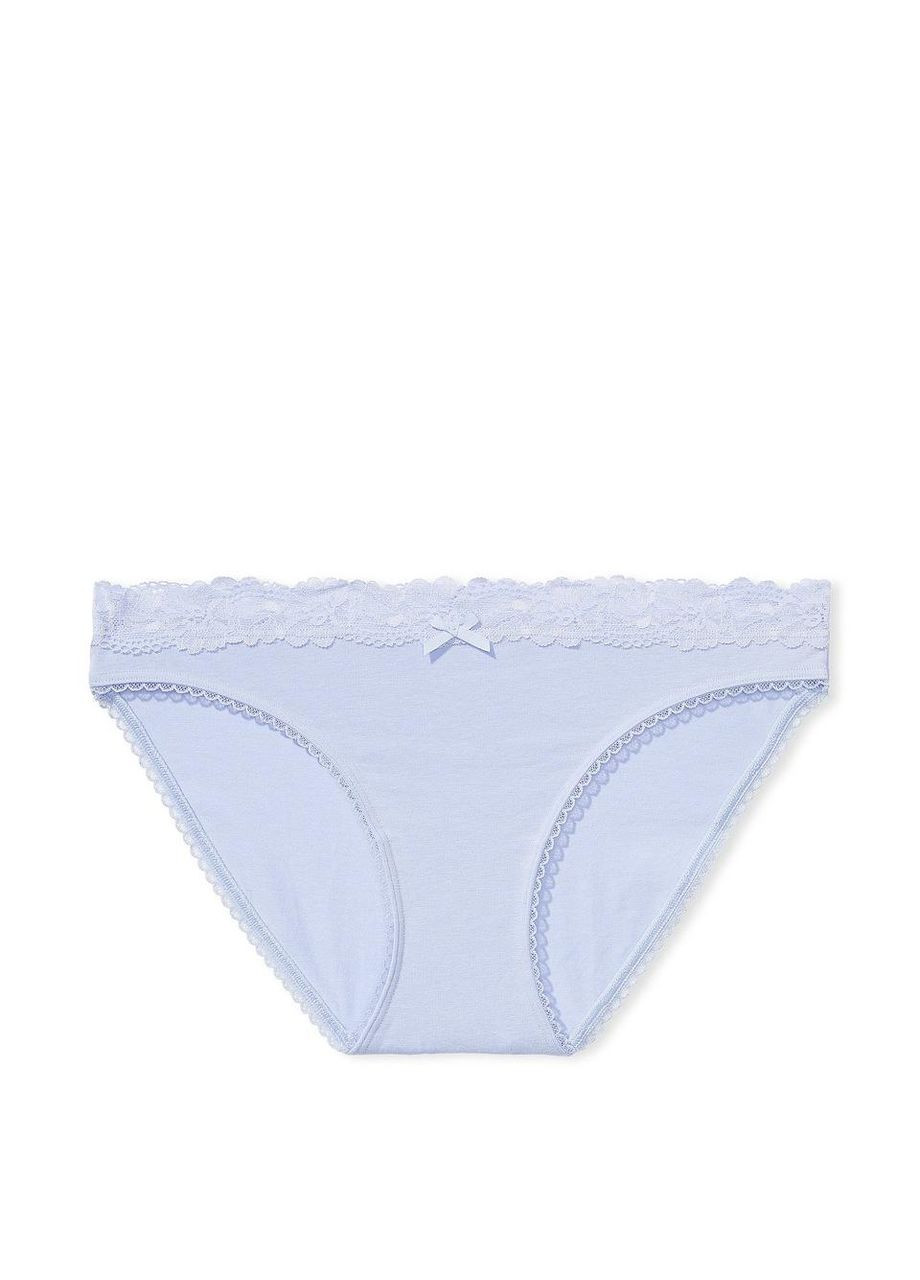 Женские трусики Stretch Cotton LaceWaist Bikini XS голубые Victoria's Secret (286048190)