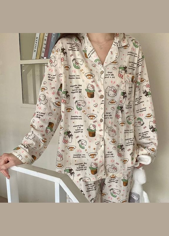 Белая всесезон детская пижама для девочки из хлопка, белая, размер 152-160 см 10-13 лет (10399) Hello Kitty