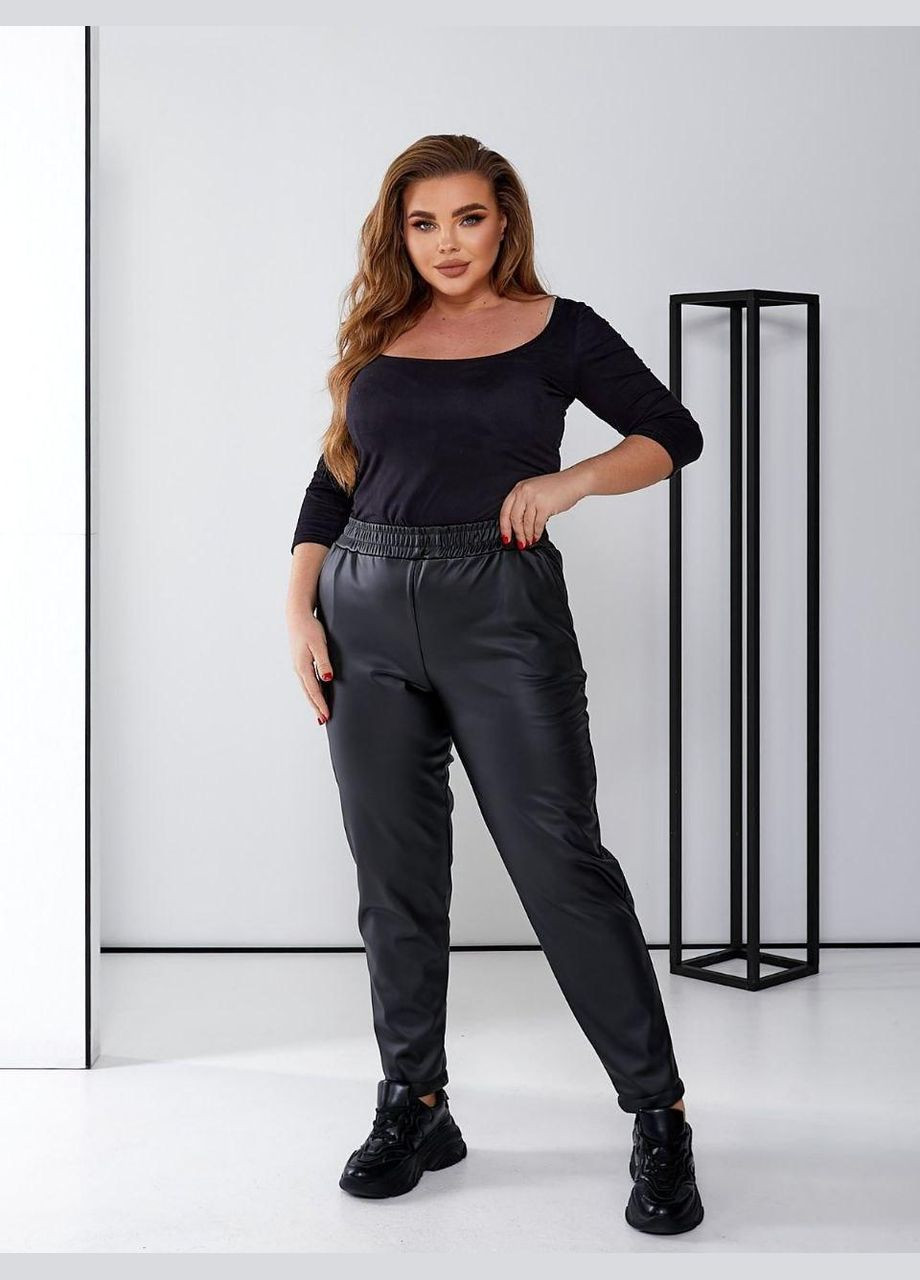 Штани жіночі - батальні утеплені велюром шкіряні, висока посадка, на резинці JUGO TEDDI № 710 (304326059)