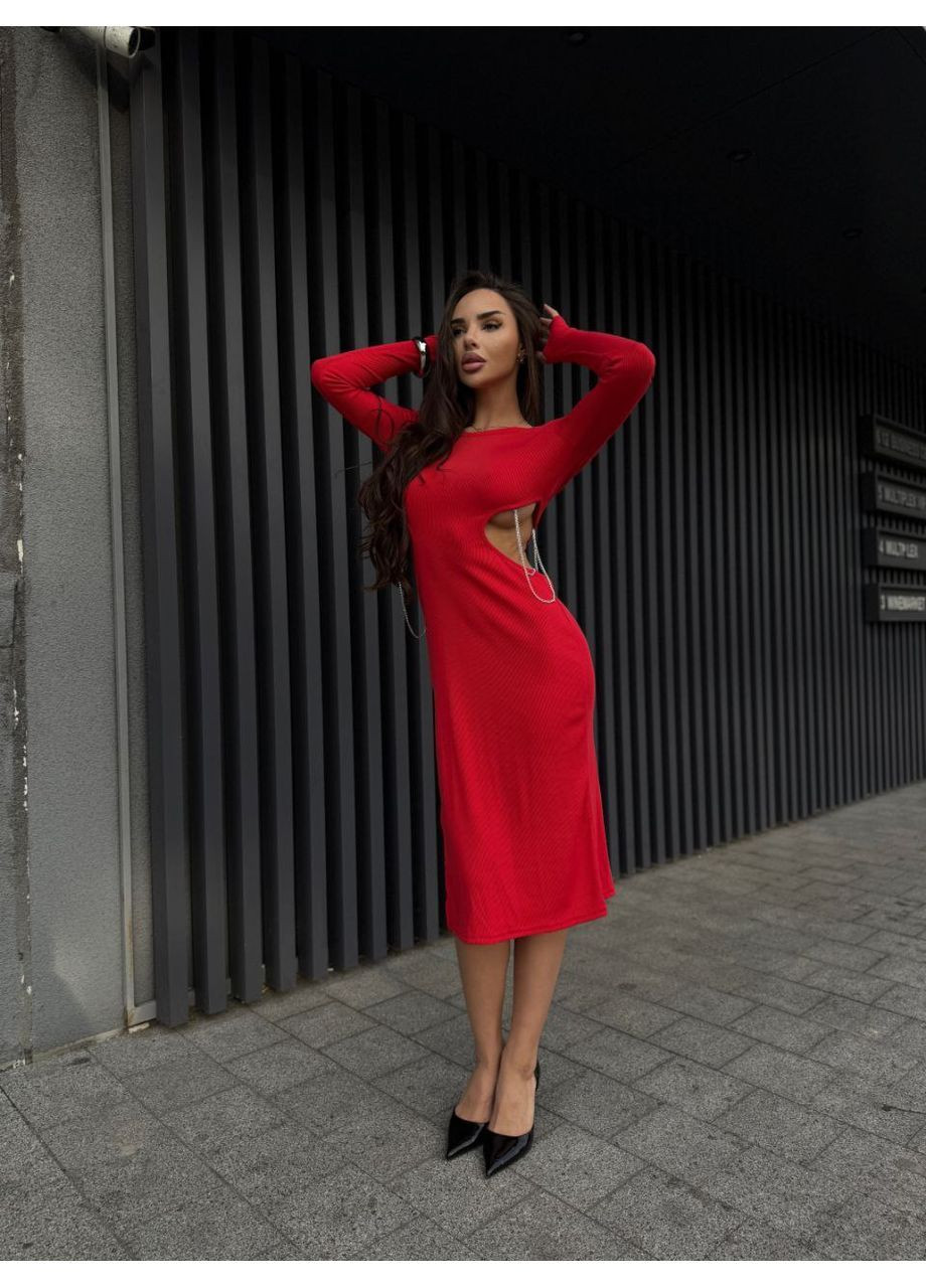 Красное праздничный, откровенный женское платье с открытой линией талии силуэтная Style Point однотонное