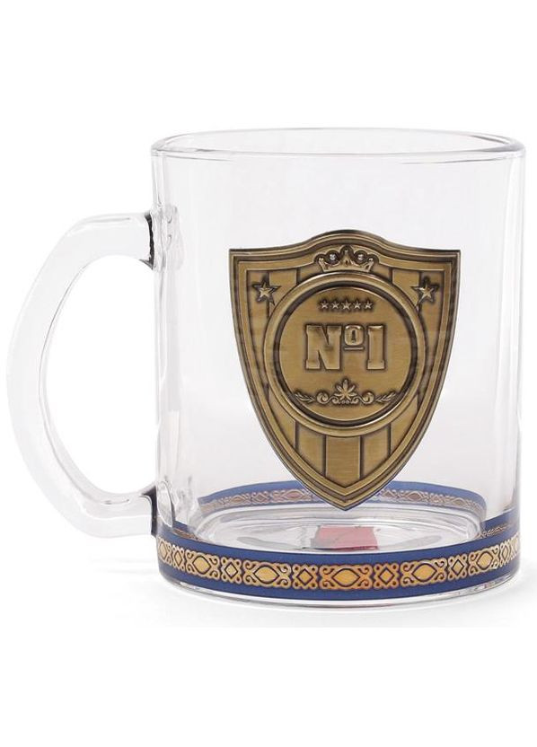 Стеклянная кружка с металлической эмблемой N1 335мл для мужчин чайная кружка с ручкой Bona (368989978)