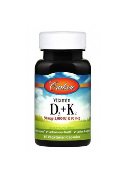 Вітамін Д3 та К2, Vitamin D3+K2,, 60 капсул (CAR10610) Carlson Labs (266799360)