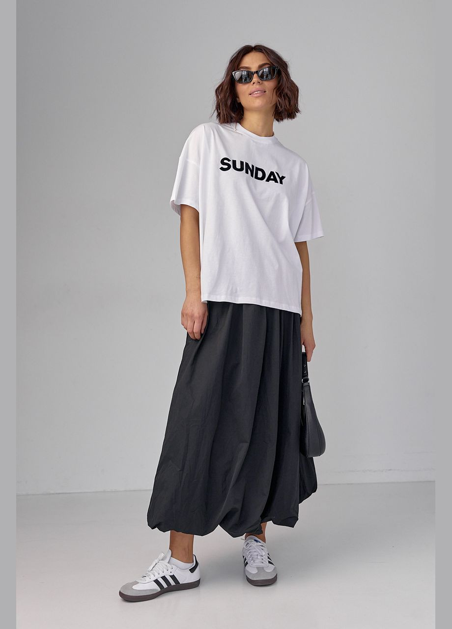 Белая летняя женская футболка oversize с надписью sunday 231037 с коротким рукавом Lurex