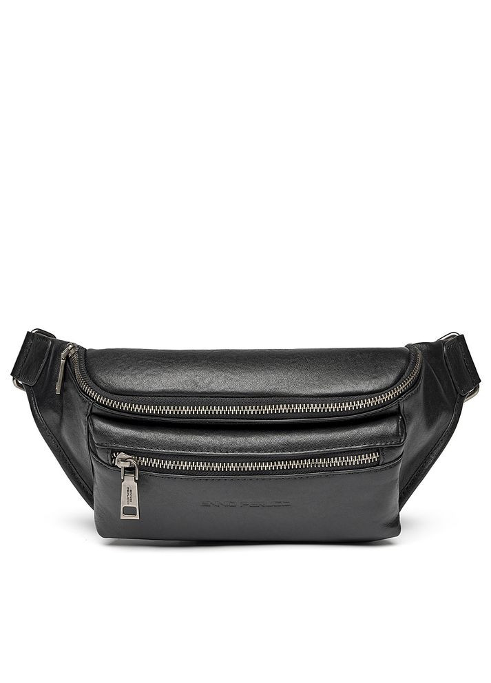 Сумка чоловіча поясна бананка шкіряна гладка чорна 6301_r No Brand (369163270)