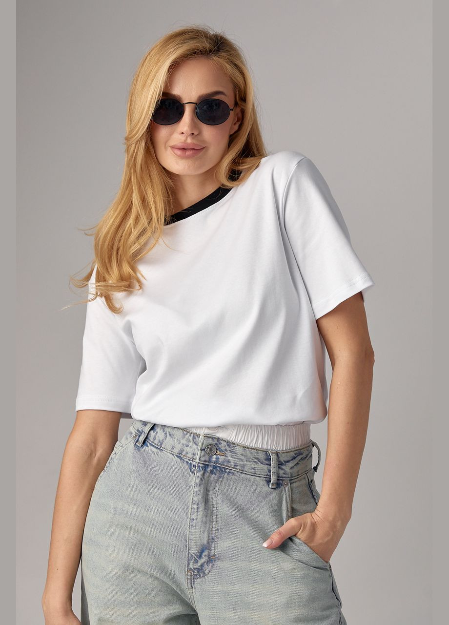 Трикотажна жіноча футболка з контрастною окантовкою Lurex - (295185289)