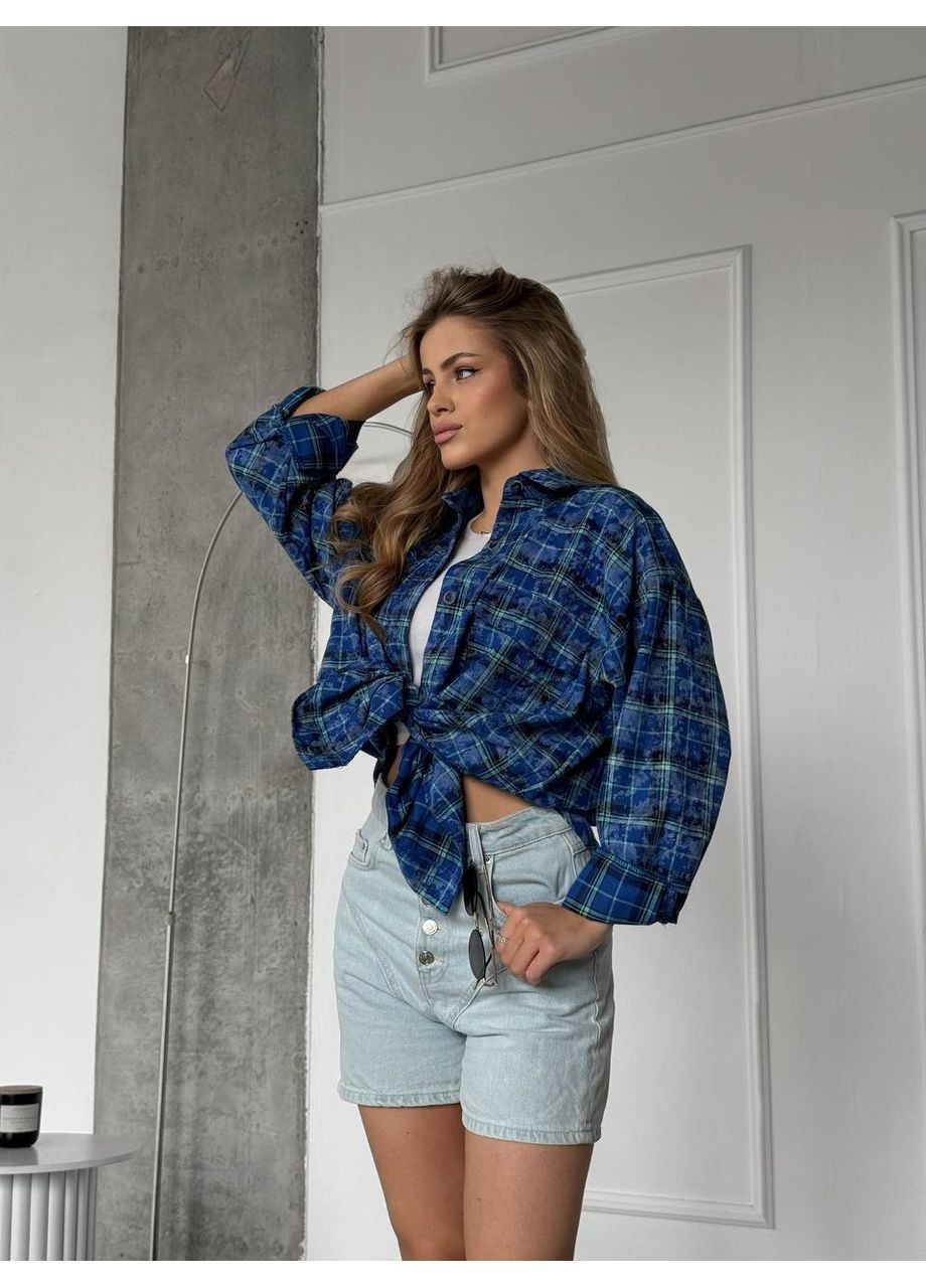 Синяя повседневный, кэжуал рубашка в клетку Style Point с длинным рукавом