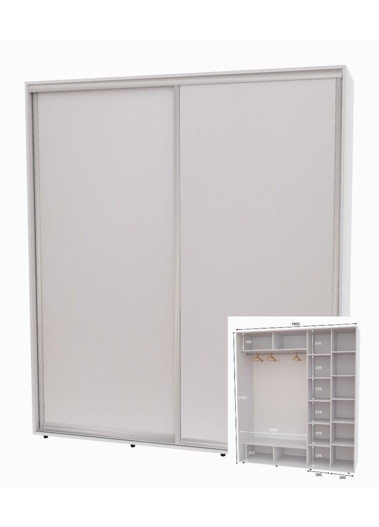 Шафа-купе дводверна 200*60*220 см Білий 2 двері ДСП Алекса (356773248)