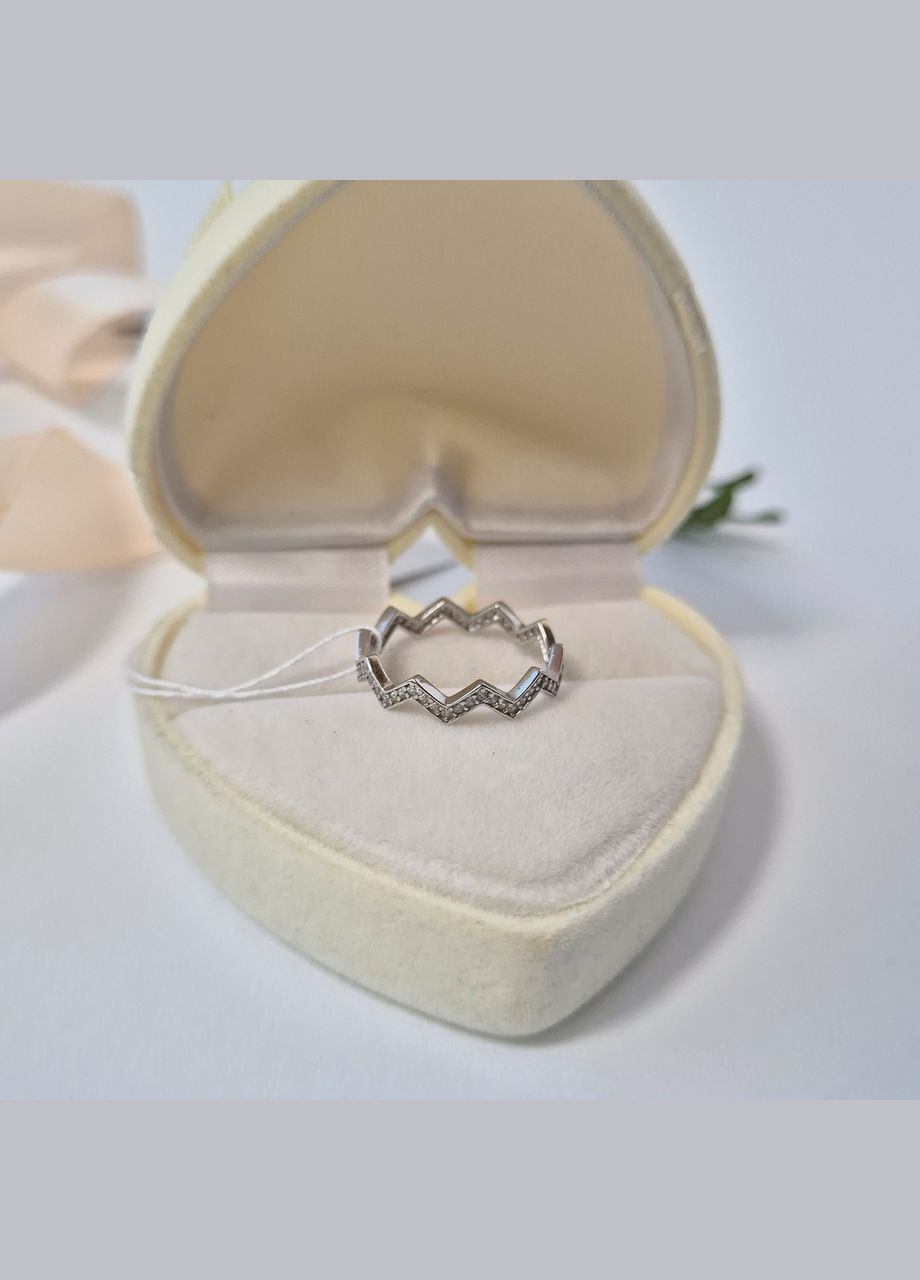 Срібна каблучка Зігзаг з Білими каменями розмір срібло 925 проби Родоване 1426к 1.23г No Brand (329900836)