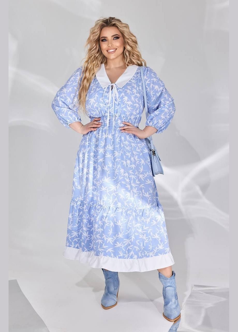 Голубое женское свободное платье из софта цвет голубой р.50/52 450396 New Trend
