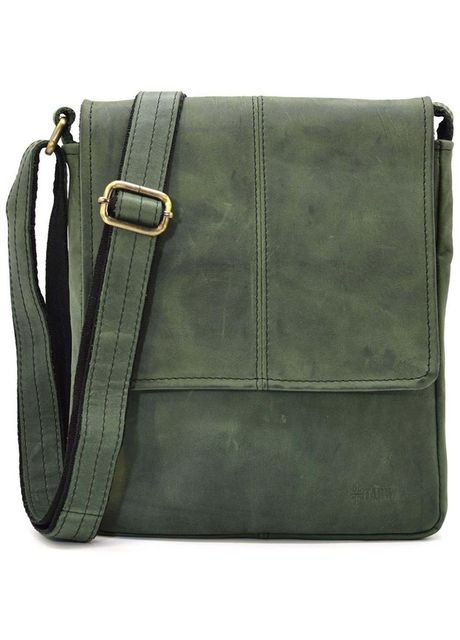 Сумка планшет через плече для документів та для телефону чоловіча з натуральної шкіри середня Зелений 37191 TARWA (353690194)