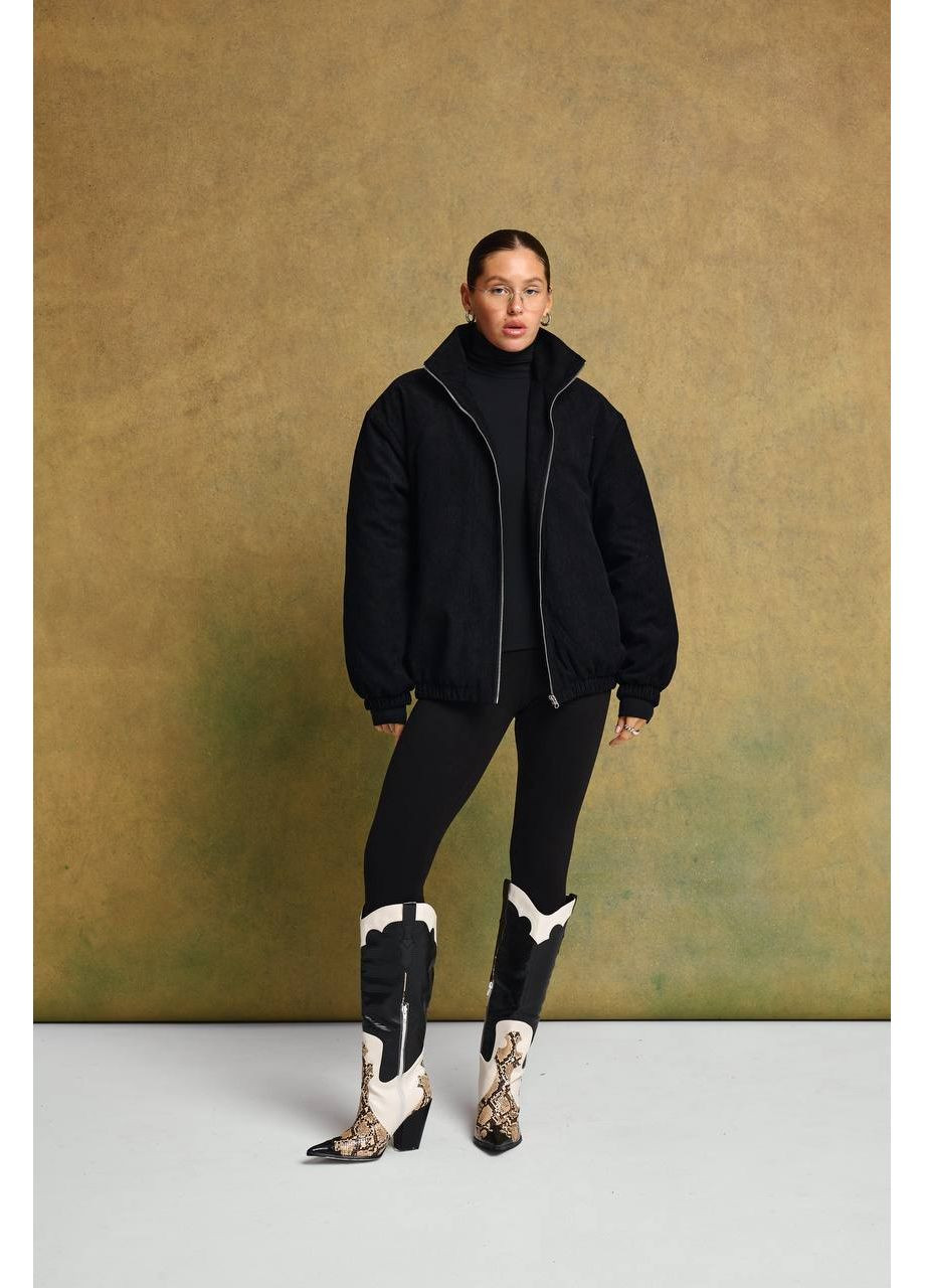 Бомбер жіночий вельветовий з еко пухом — чорний, бежевий (універсальний розмір) GD/GL Модний простір на блискавці (366883362)