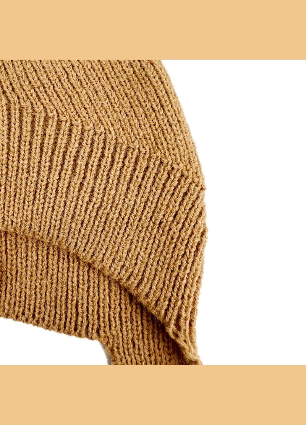 Шапка по голове с завязками женская шерсть с акрилом коричневая CANDY LuckyLOOK 954-732 (290278113)