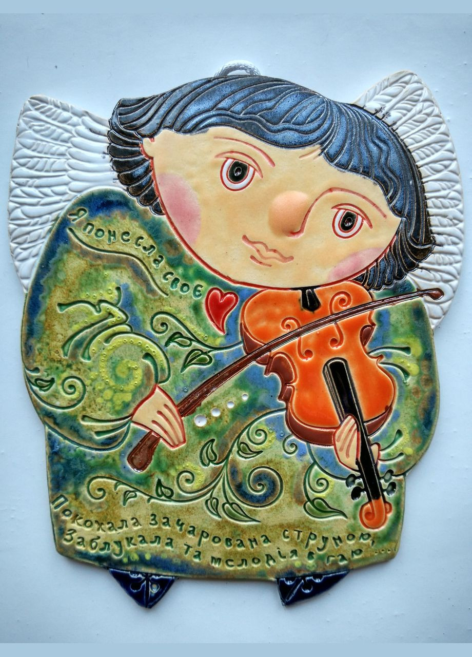 Керамічне настінне панно «Ангел зі скрипкою» Коти&Ангели (301533211)