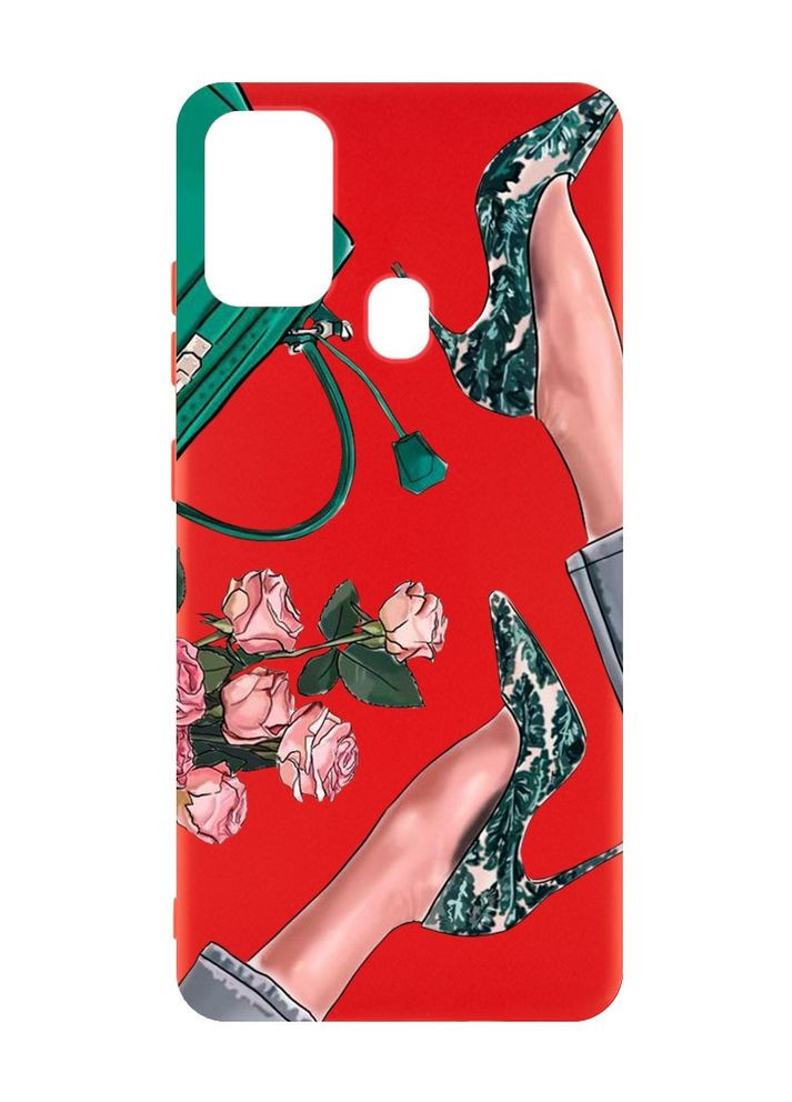 Матовий червоний чохол на Samsung Galaxy M30s/M21:: Туфельки і квіти (принт 225) Creative (360674576)