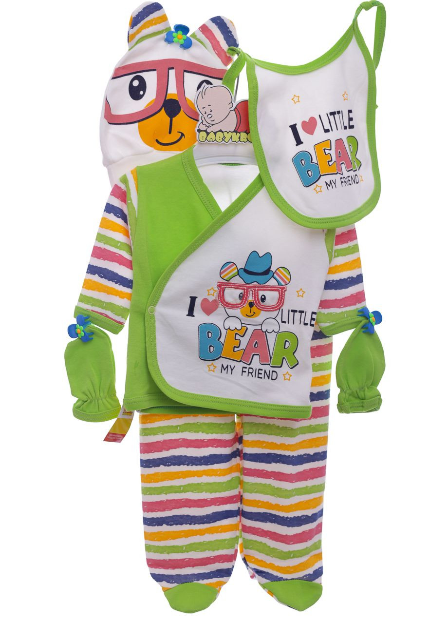 Зелений демісезонний комплект повзунки, сорочечка, шапочка для хлопчика трикотажний friend's зелений 62 см (36975) BABYKROHA