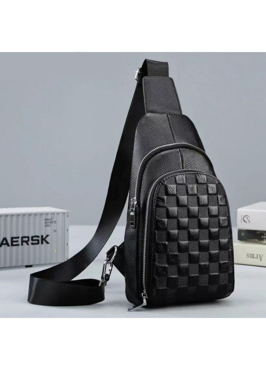 Чоловічий рюкзак на одне плече 18х31х6, шкіряний слінг, чорний Tiding Bag (371685591)