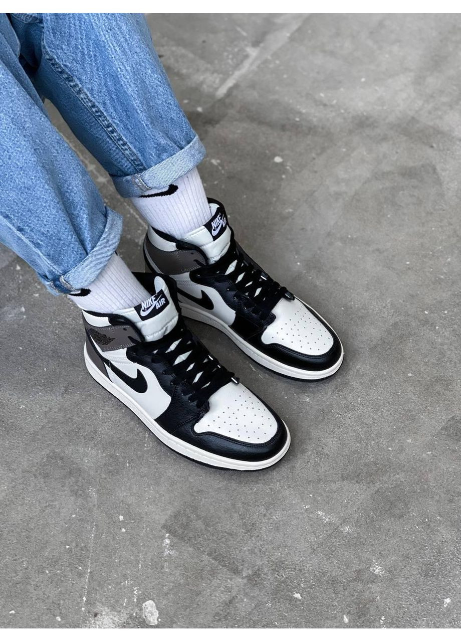 КРОССОВКИ ЖЕНСКИЕ NIKE AIR JORDAN 1 RETRO BLACK WHITE BROWN НАЙК АИР ДЖОРДАН No Brand чёрные демисезоны (368867935)