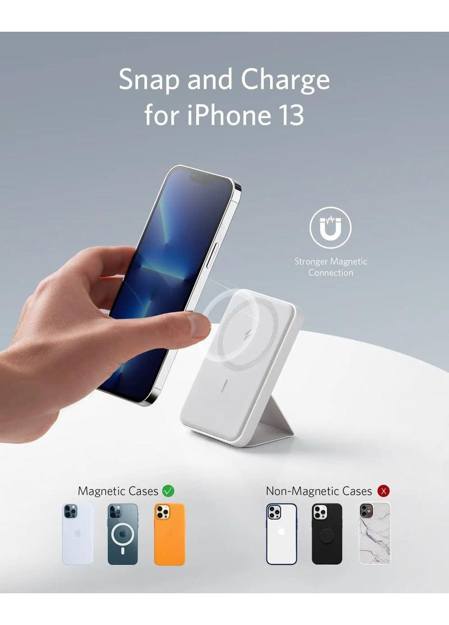 Магнітний павербанк 621 MagGo 5000 mAh 12W з бездротовою зарядкою та підставкою Anker (349824341)