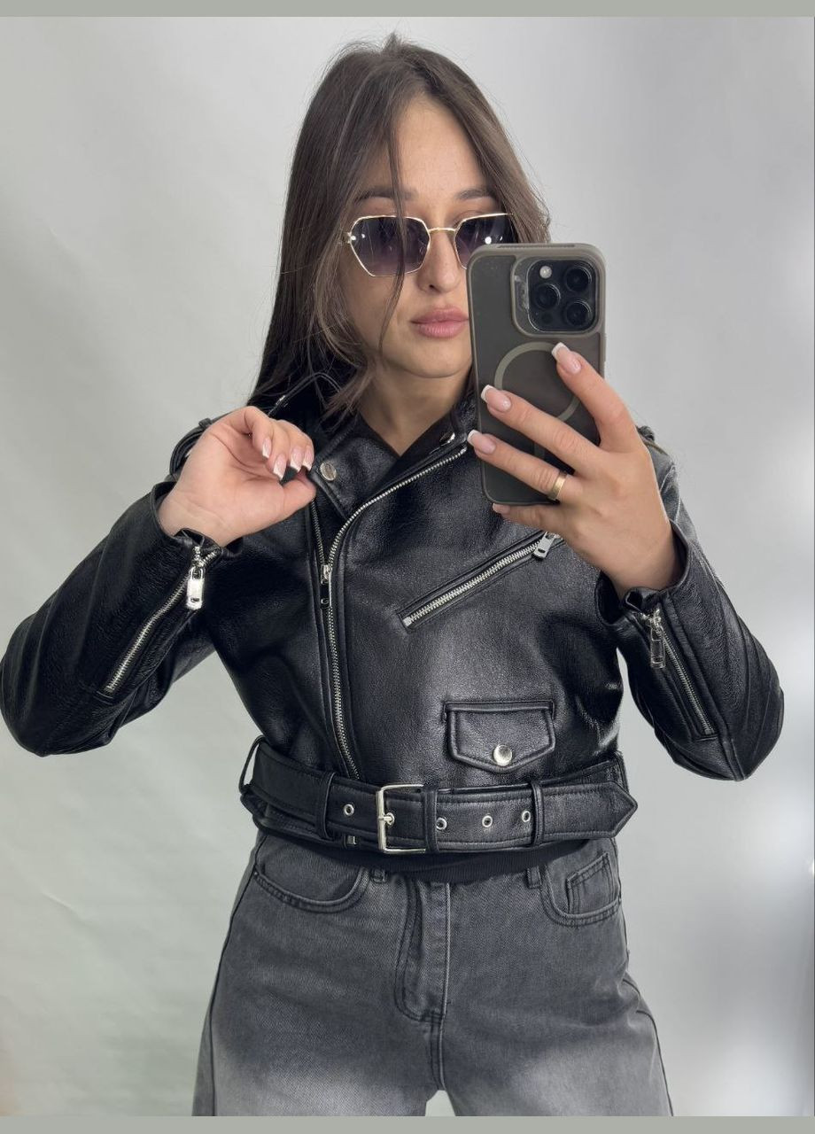 Черная демисезонная куртка женская косуха Україна