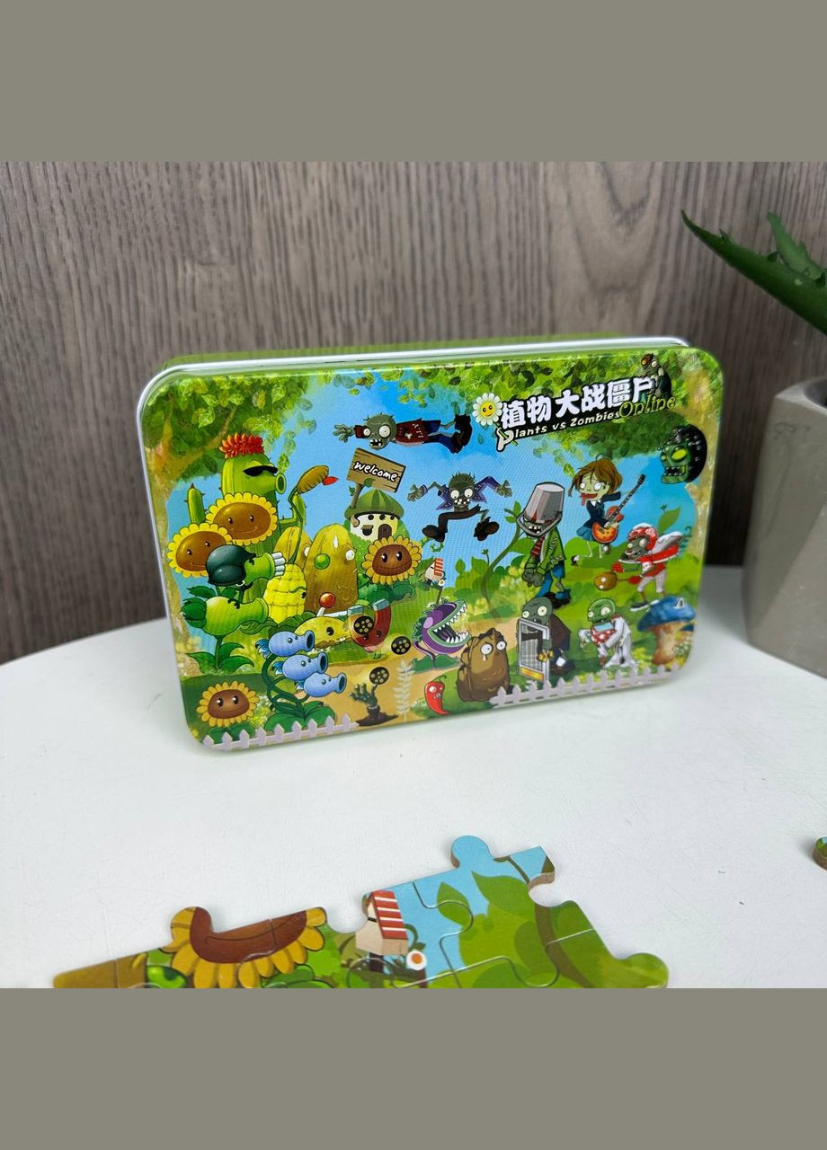 Дитячі пазли розвиваючі Plants vs Zombies в металевій коробочці, пазли для дітей Рослини проти Зомбі Diy (333023990)