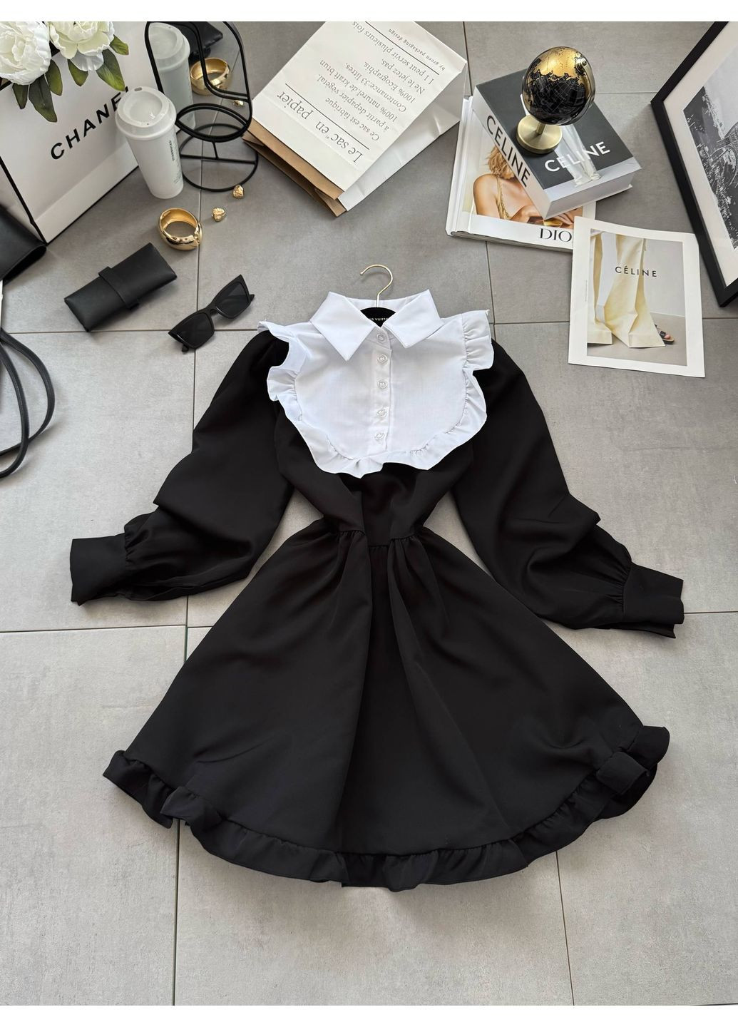 Чорна повсякденний, ділова жіноча міні-сукня 2 в 1 зі знімним коміром Україна