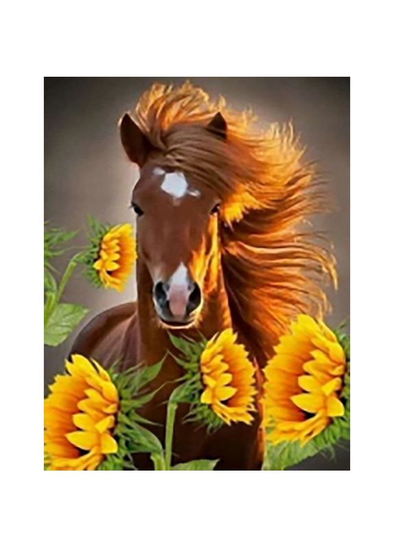 Алмазна мозаїка для дітей від 8 років Кінь серед соняшників без підрамника акрилова для творчості см Strateg (362424532)