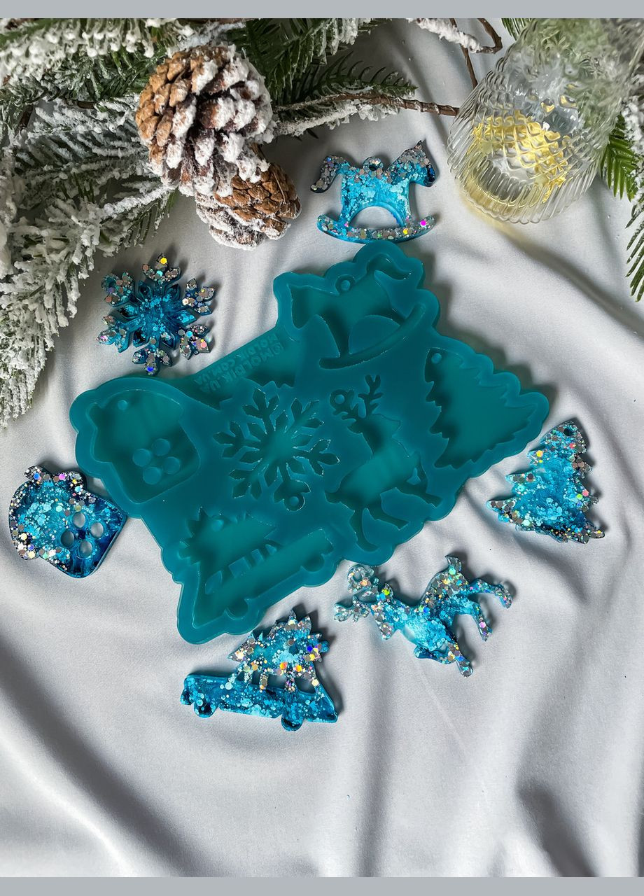 Новорічний набір №2 молд для 6 мініатюрних іграшок з епоксидної смоли на ялинку силіконова форма для смоли No Brand (370566787)