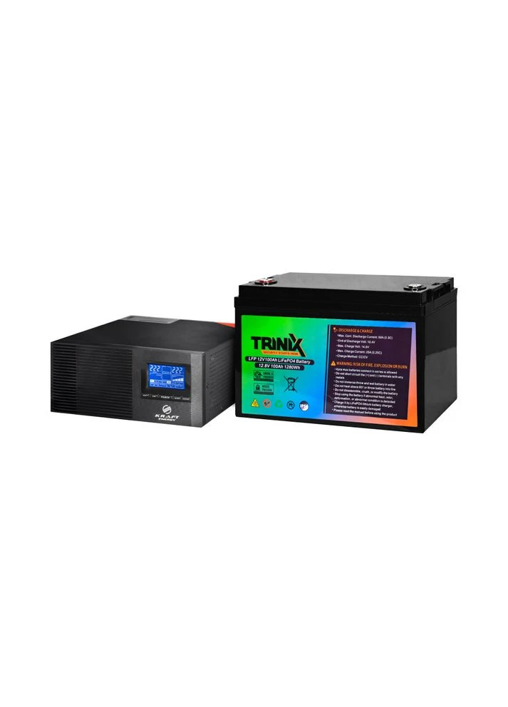 Комплект резервного живлення: інвертор Kraft KRF-AVR600VA/500W-12V + акумулятор 100Аг LFP 12V100Ah LiFePo4 Trinix (313861788)