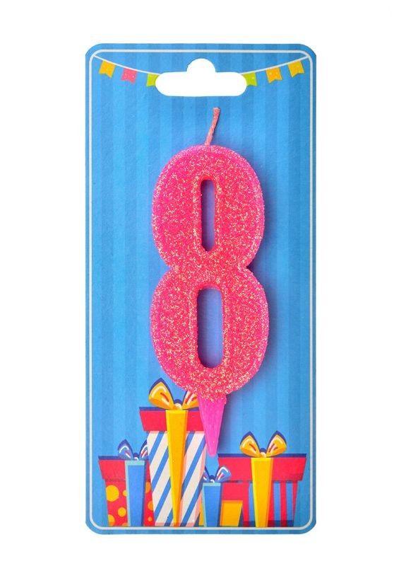 Свічка цифра 8 рожевий блиск No Brand (302313956)