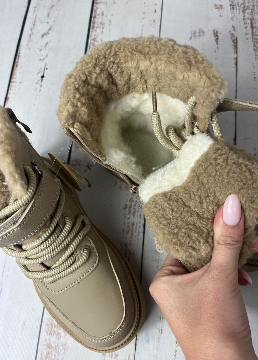 Бежевые повседневные, кэжуал ботинки детские зимние на девочку бежевый (738) Clibee