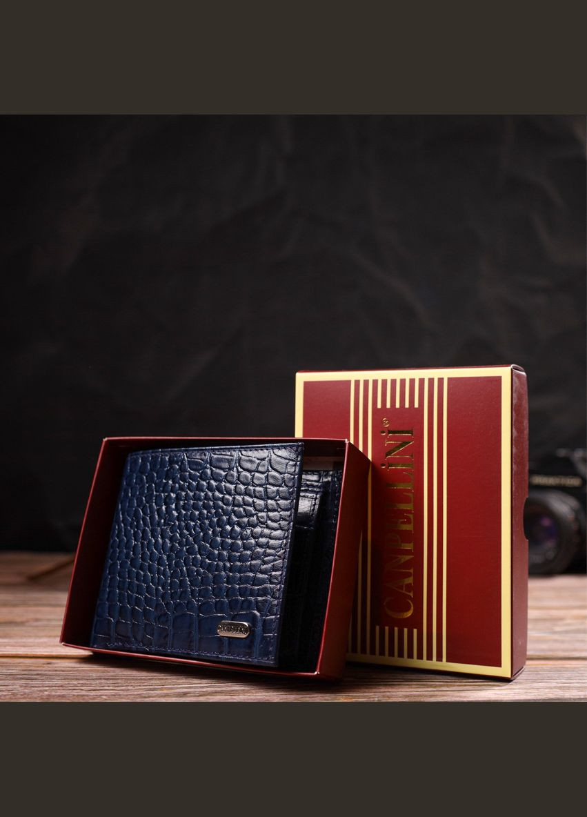 Цікаве чоловіче портмоне з натуральної фактурної шкіри 21774 Синє Canpellini (298571516)